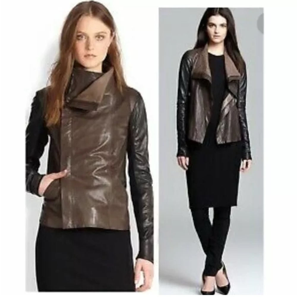 Vince Colorblock Lambskin Leather Jacket